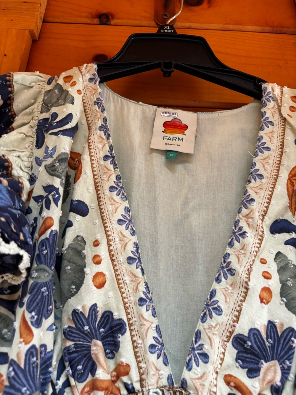 Farm Rio Floral Folk Tile V-Neck Smocked Tiered Maxi Small PTP 16, length 53